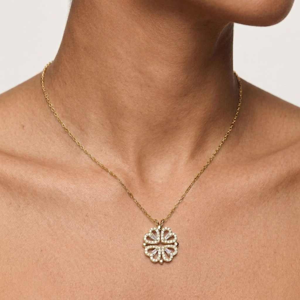 2-in-1 Convertible Silver Heart & Four-Leaf Clover Chain Pendant