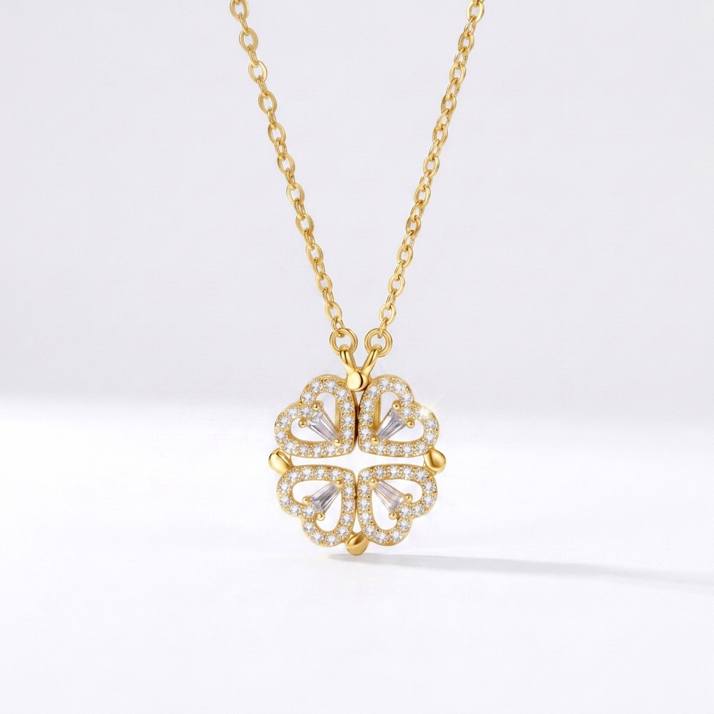 2-in-1 Convertible Silver Heart & Four-Leaf Clover Chain Pendant
