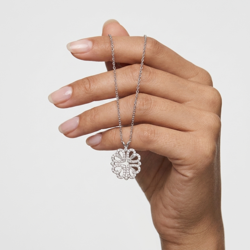 2-in-1 Convertible Silver Heart & Four-Leaf Clover Chain Pendant