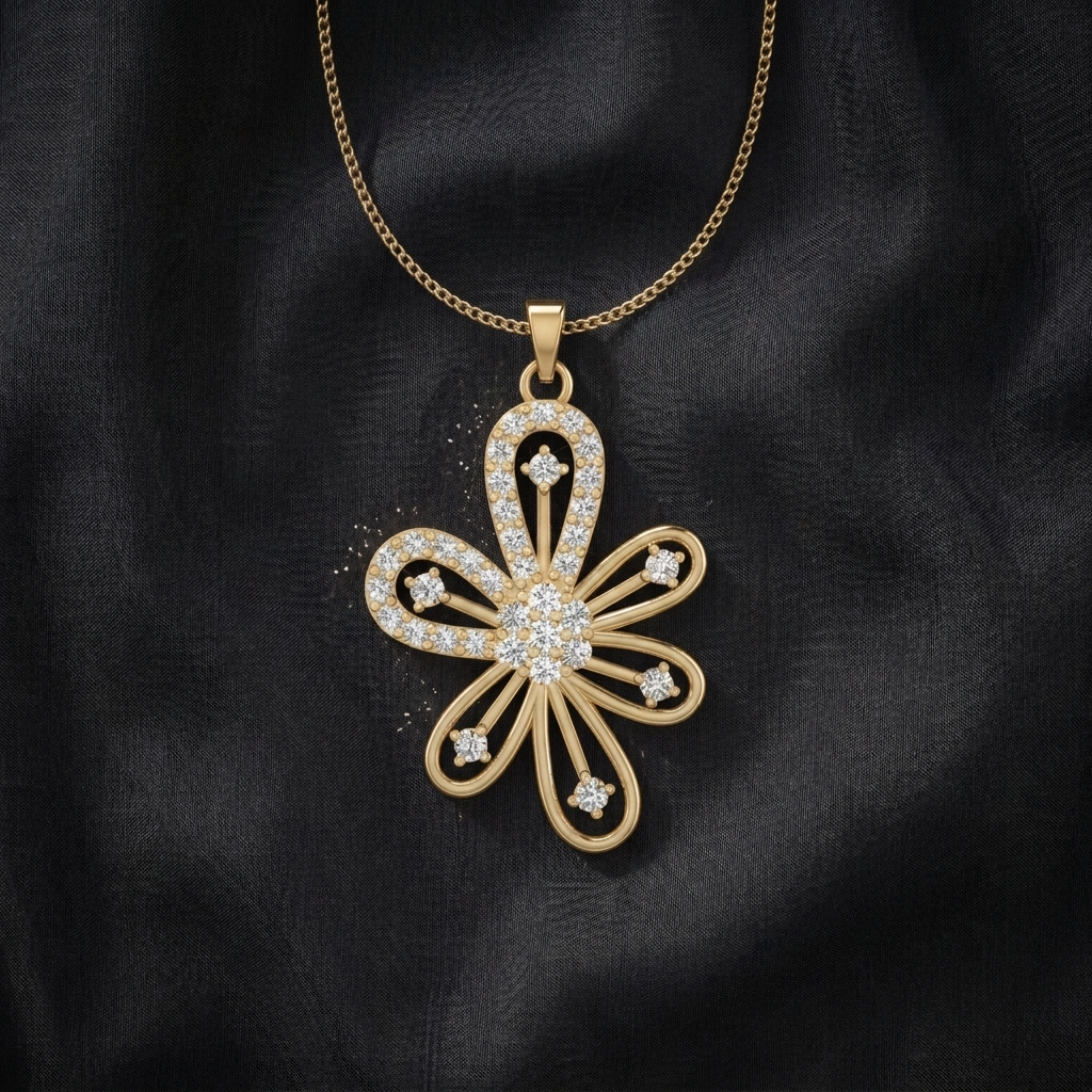 Sterling Silver Openwork Floral Chain Pendant