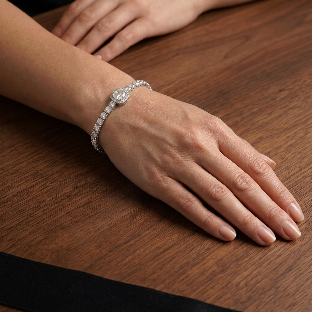 Cushion Cut Centerpiece Silver Tennis Bracelet