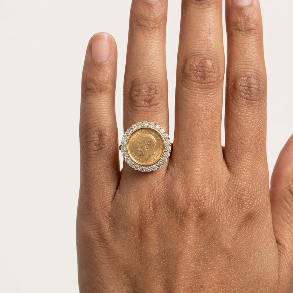 Vintage Style British Coin Statement Ring in 925 Silver