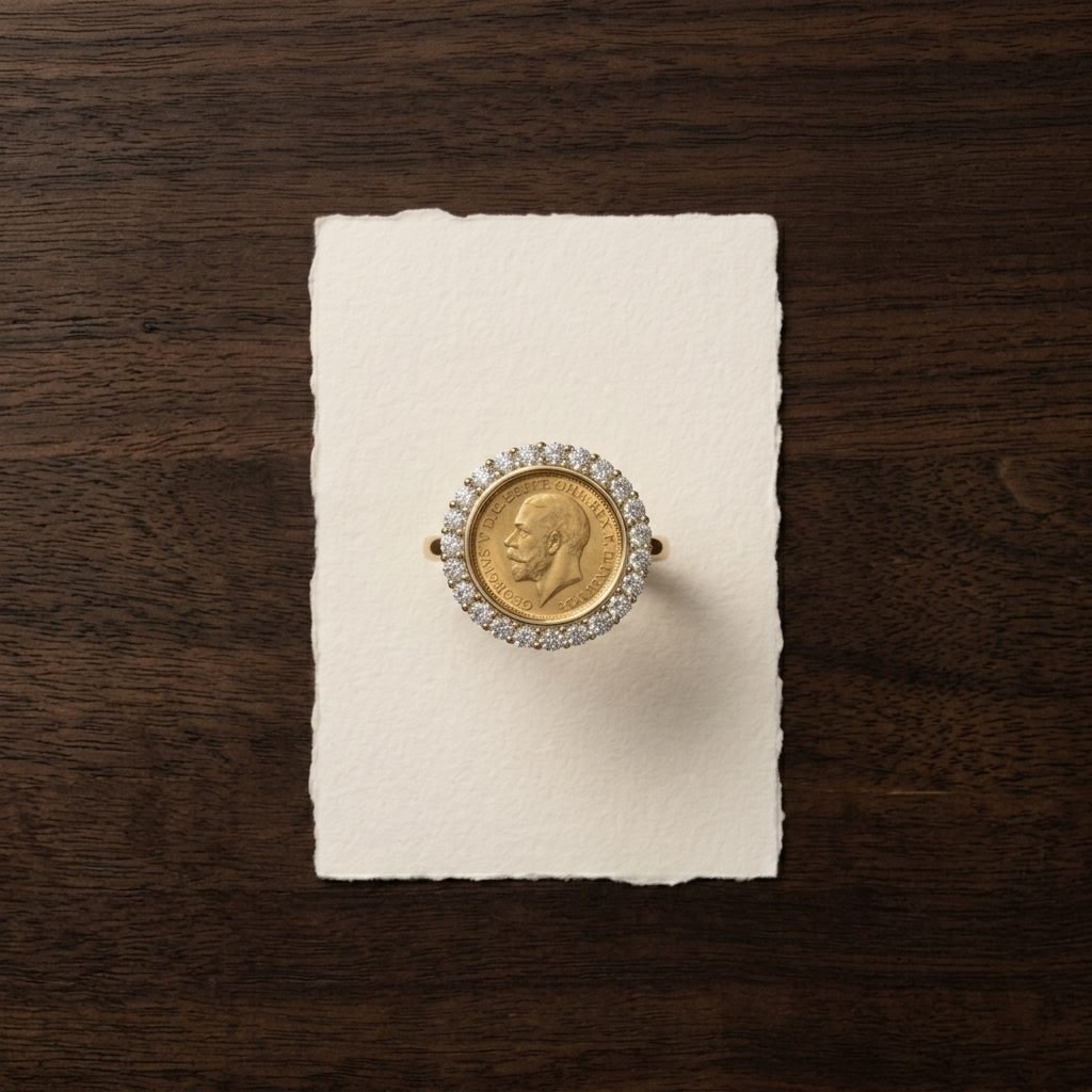 Vintage Style British Coin Statement Ring in 925 Silver