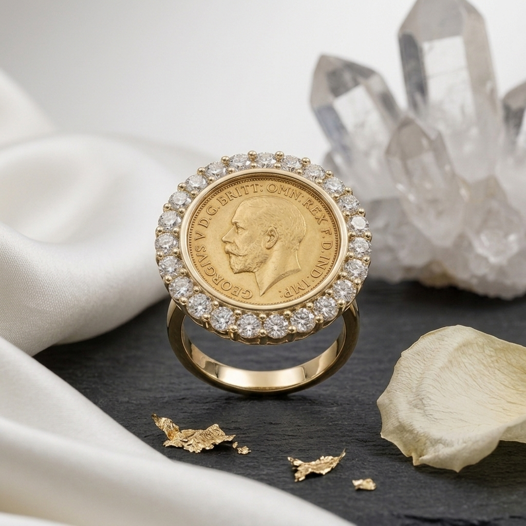 Vintage Style British Coin Statement Ring in 925 Silver