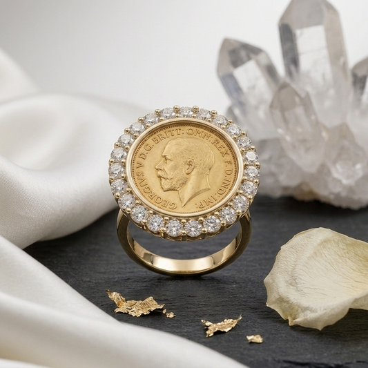 Vintage Style British Coin Statement Ring in 925 Silver
