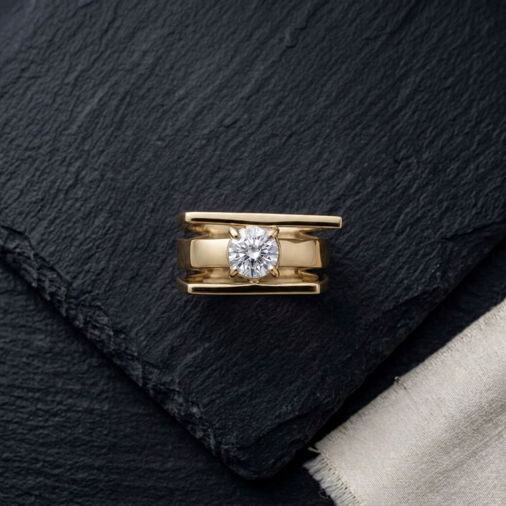 Modern Wide Band Triple-Bar Silver Ring