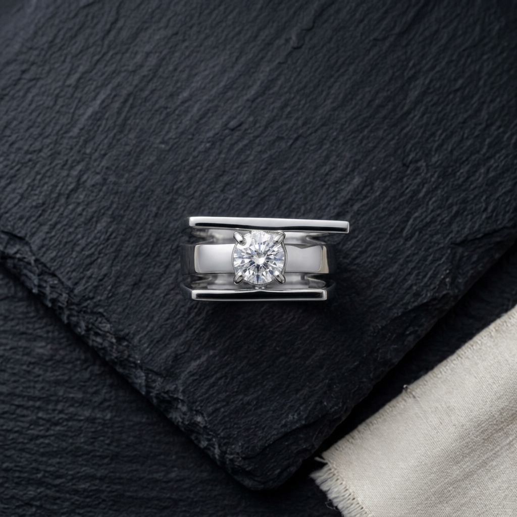 Modern Wide Band Triple-Bar Silver Ring