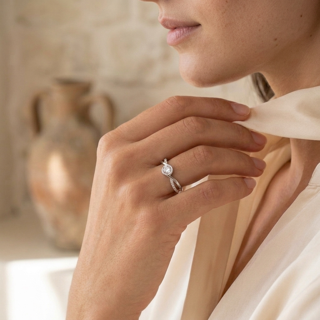 Sterling Silver Twisted Bezel Solitaire Ring