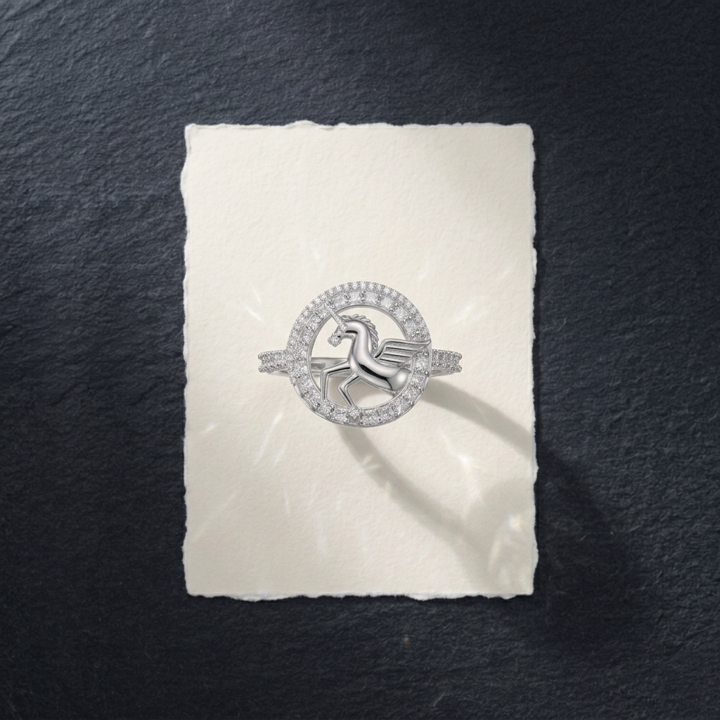 Sterling Silver Winged Unicorn Statement Ring