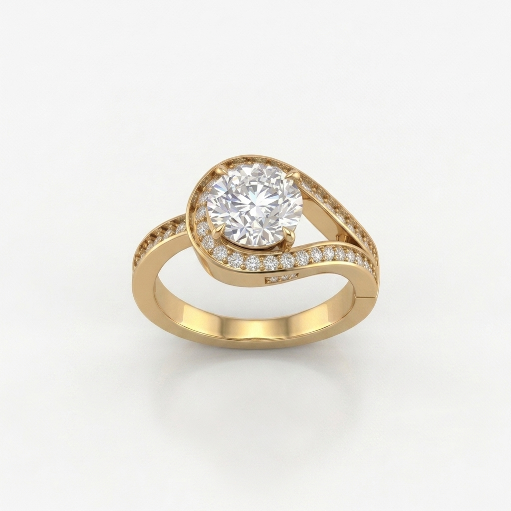 Sparkling Pavé Orbit Silver Engagement Silver Ring