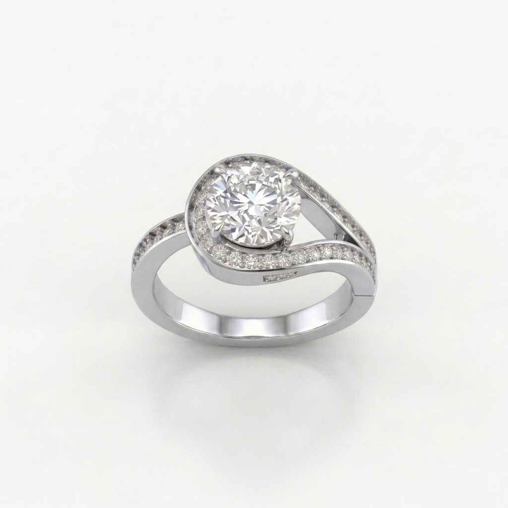 Sparkling Pavé Orbit Silver Engagement Silver Ring
