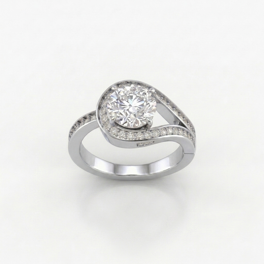 Sparkling Pavé Orbit Silver Engagement Silver Ring