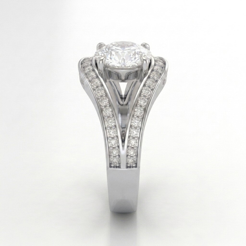 Sparkling Pavé Orbit Silver Engagement Silver Ring