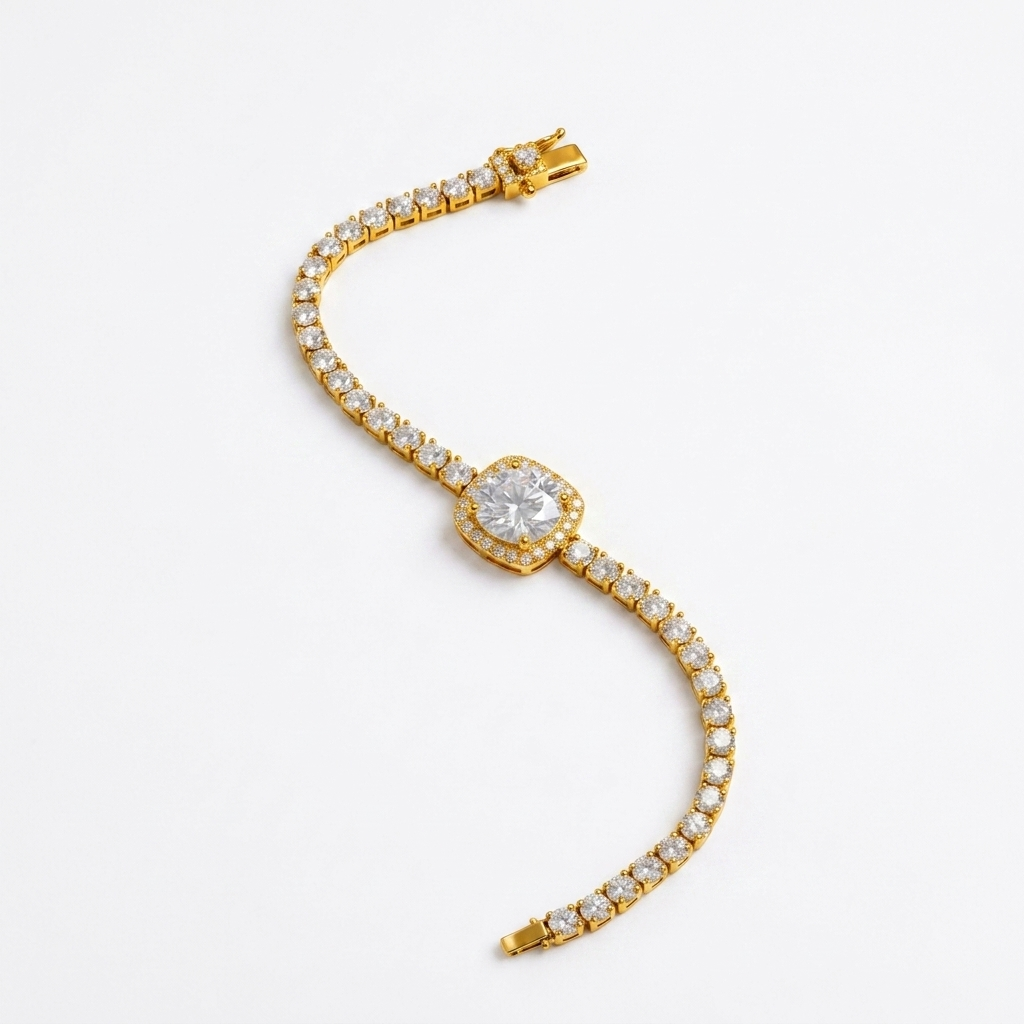Cushion Cut Centerpiece Silver Tennis Bracelet