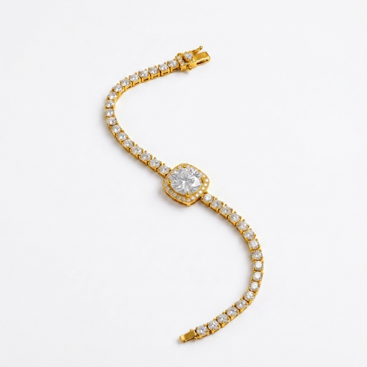 Cushion Cut Centerpiece Silver Tennis Bracelet