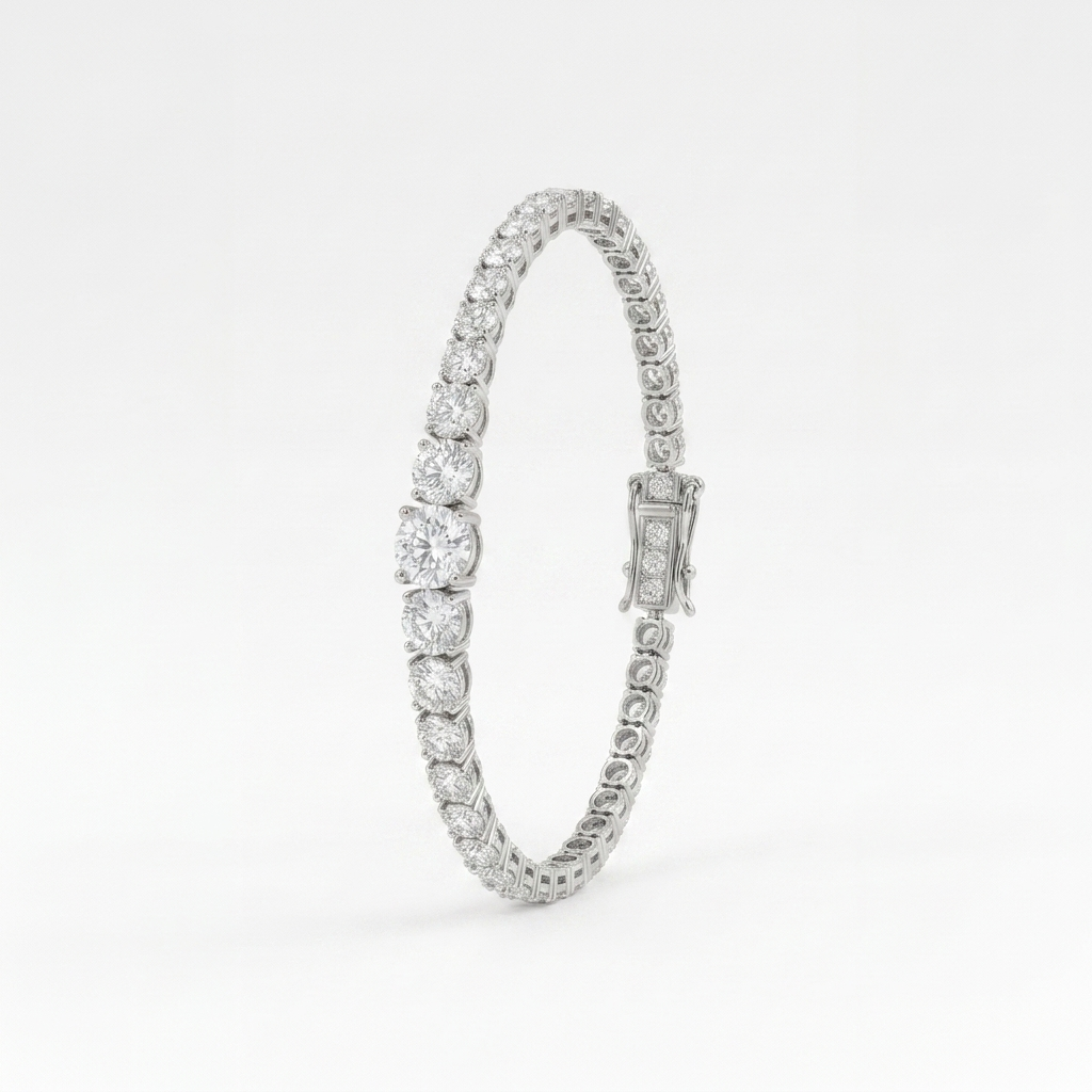 Classic Silver Tennis Bracelet with Graduated Center Stones