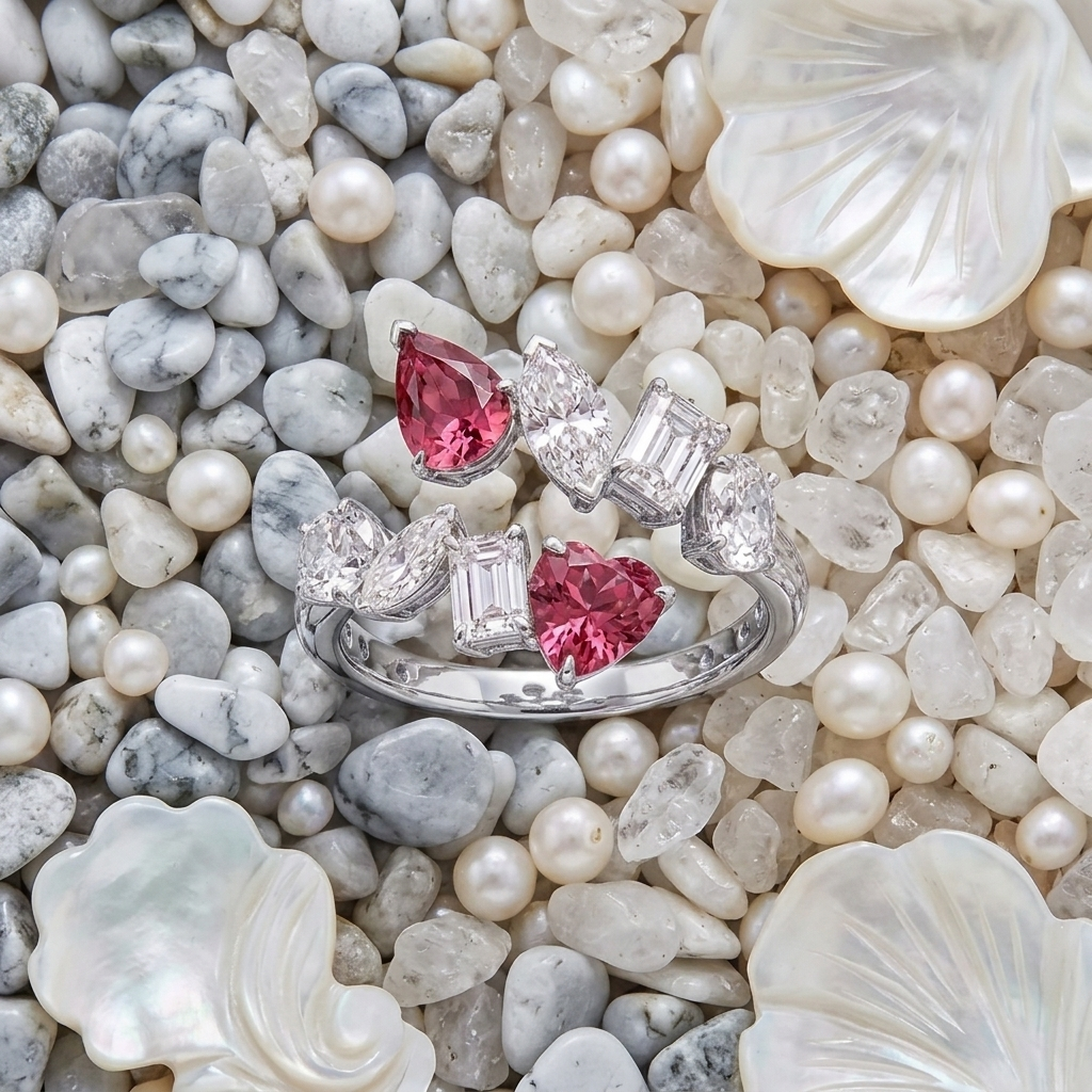 The "Crimson Romance" Multi-Stone Bypass Silver Ring
