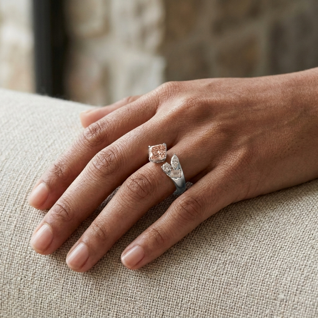 The "Blush & Ice" Asymmetrical Open Ring