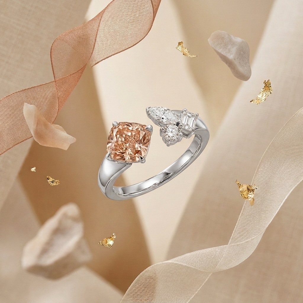 The "Blush & Ice" Asymmetrical Open Ring