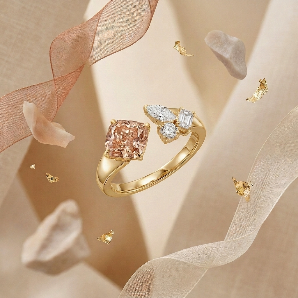 The "Blush & Ice" Asymmetrical Open Ring