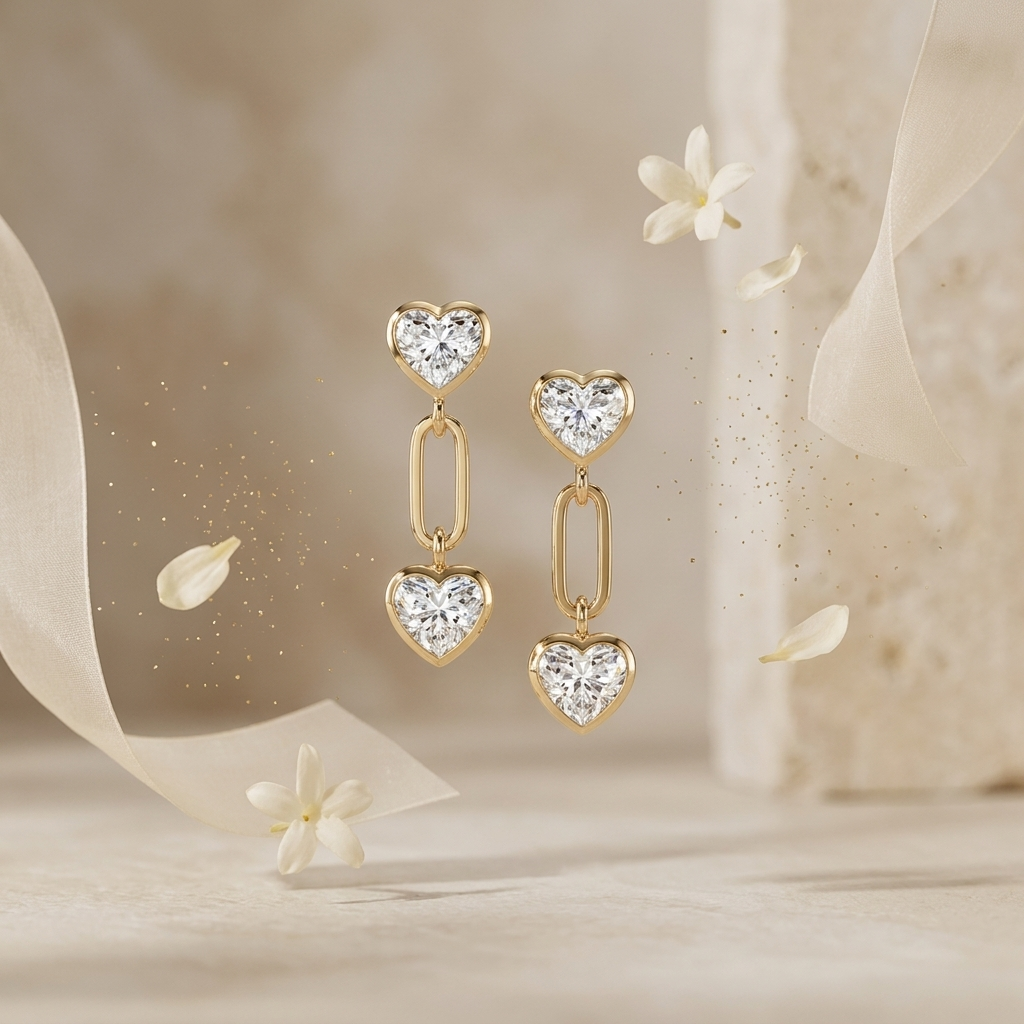The "Tethered Hearts" Silver Drop Earrings