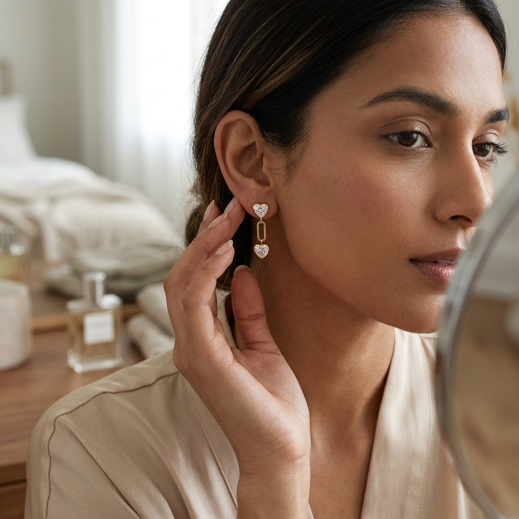 The "Tethered Hearts" Silver Drop Earrings
