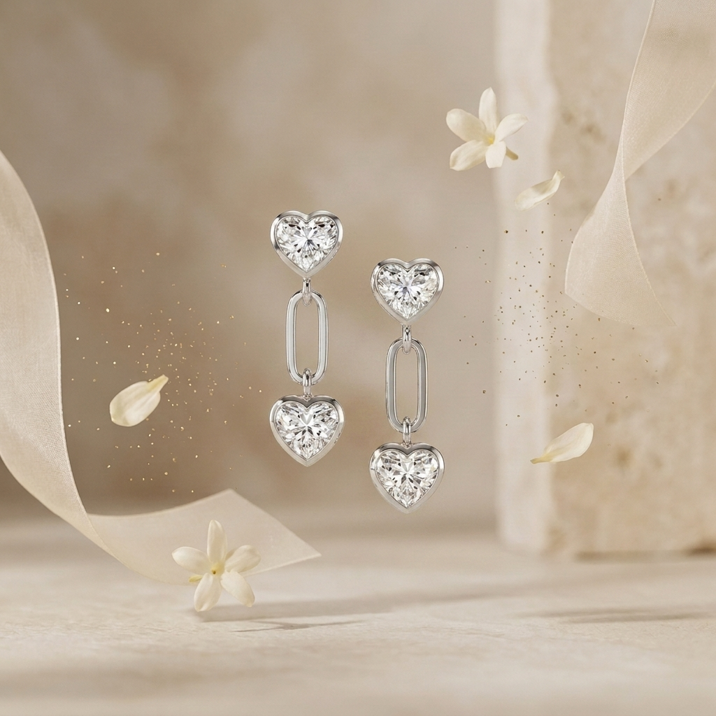 The "Tethered Hearts" Silver Drop Earrings