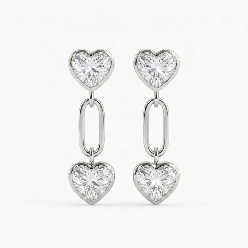 The "Tethered Hearts" Silver Drop Earrings