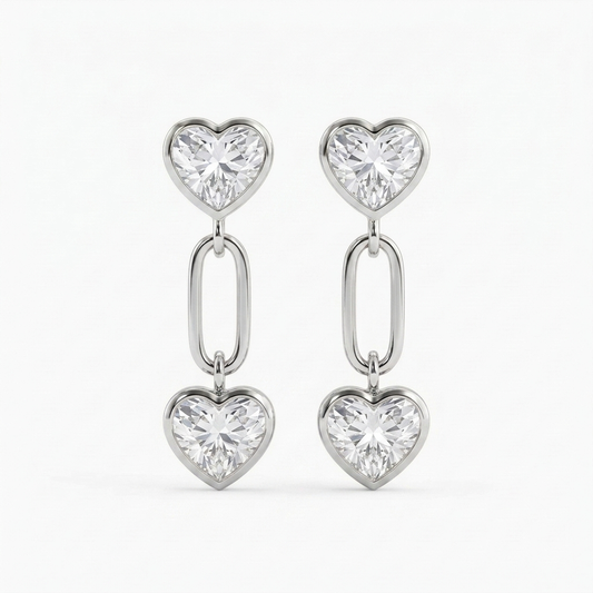 The "Tethered Hearts" Silver Drop Earrings