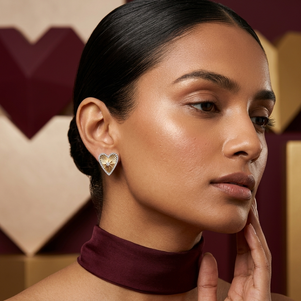 The "Celestial Heart" Two-Tone Stud Earrings