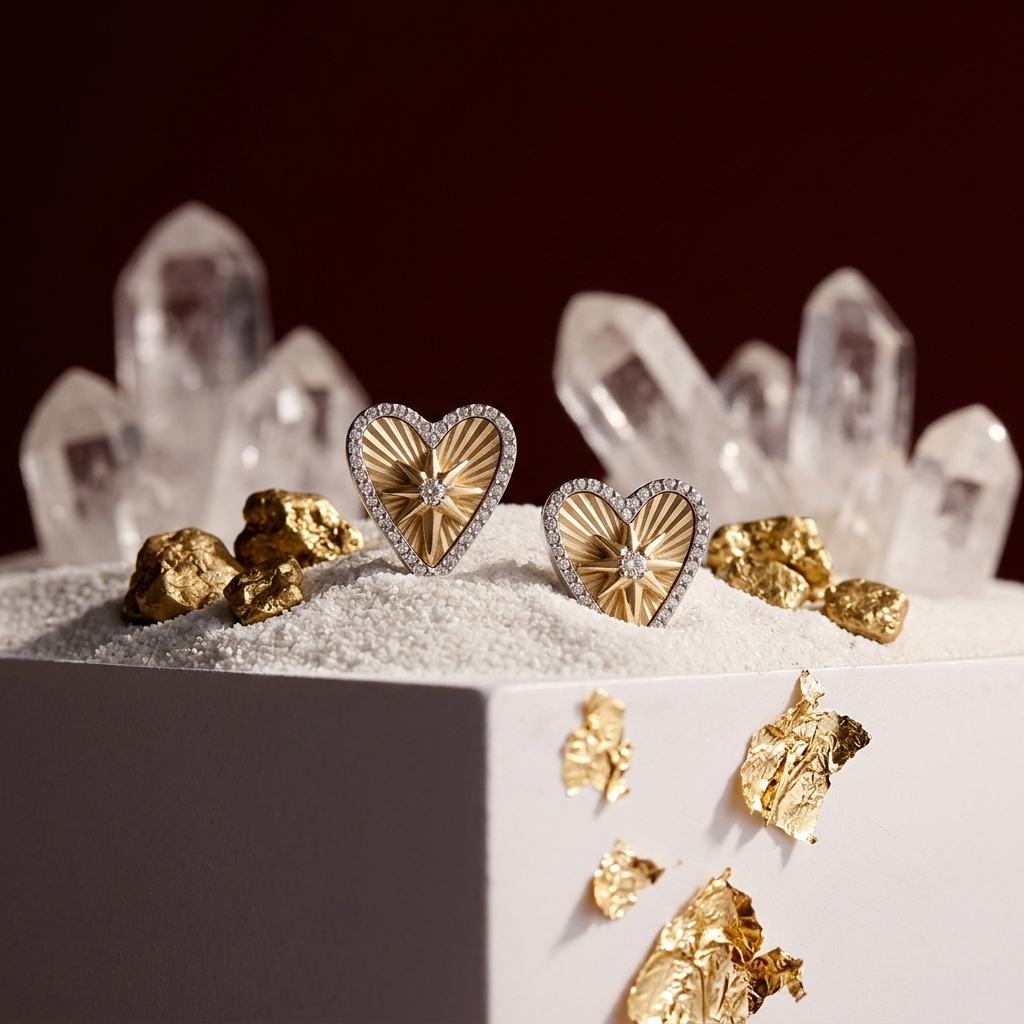 The "Celestial Heart" Two-Tone Stud Earrings