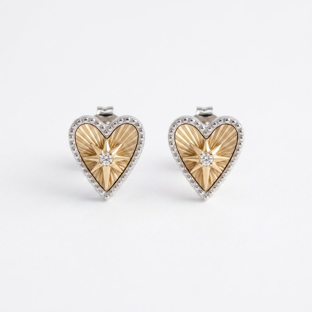 The "Celestial Heart" Two-Tone Stud Earrings