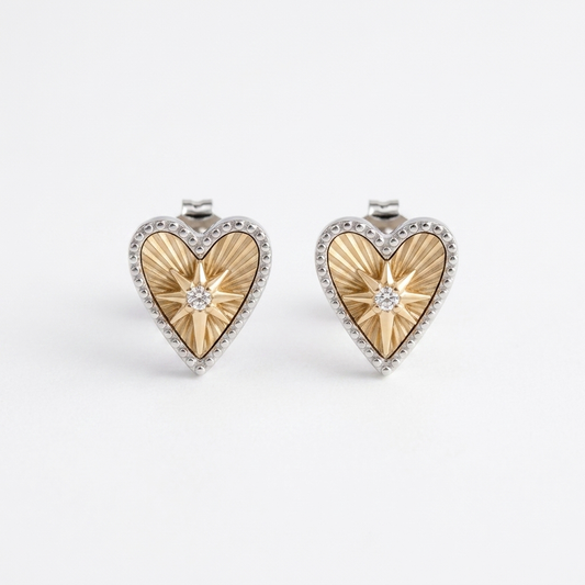 The "Celestial Heart" Two-Tone Stud Earrings