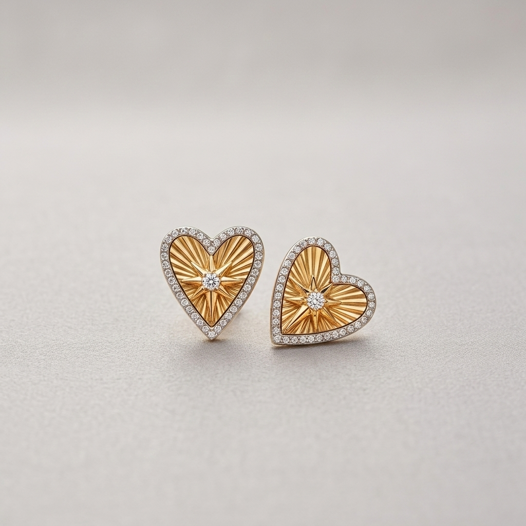 The "Celestial Heart" Two-Tone Stud Earrings