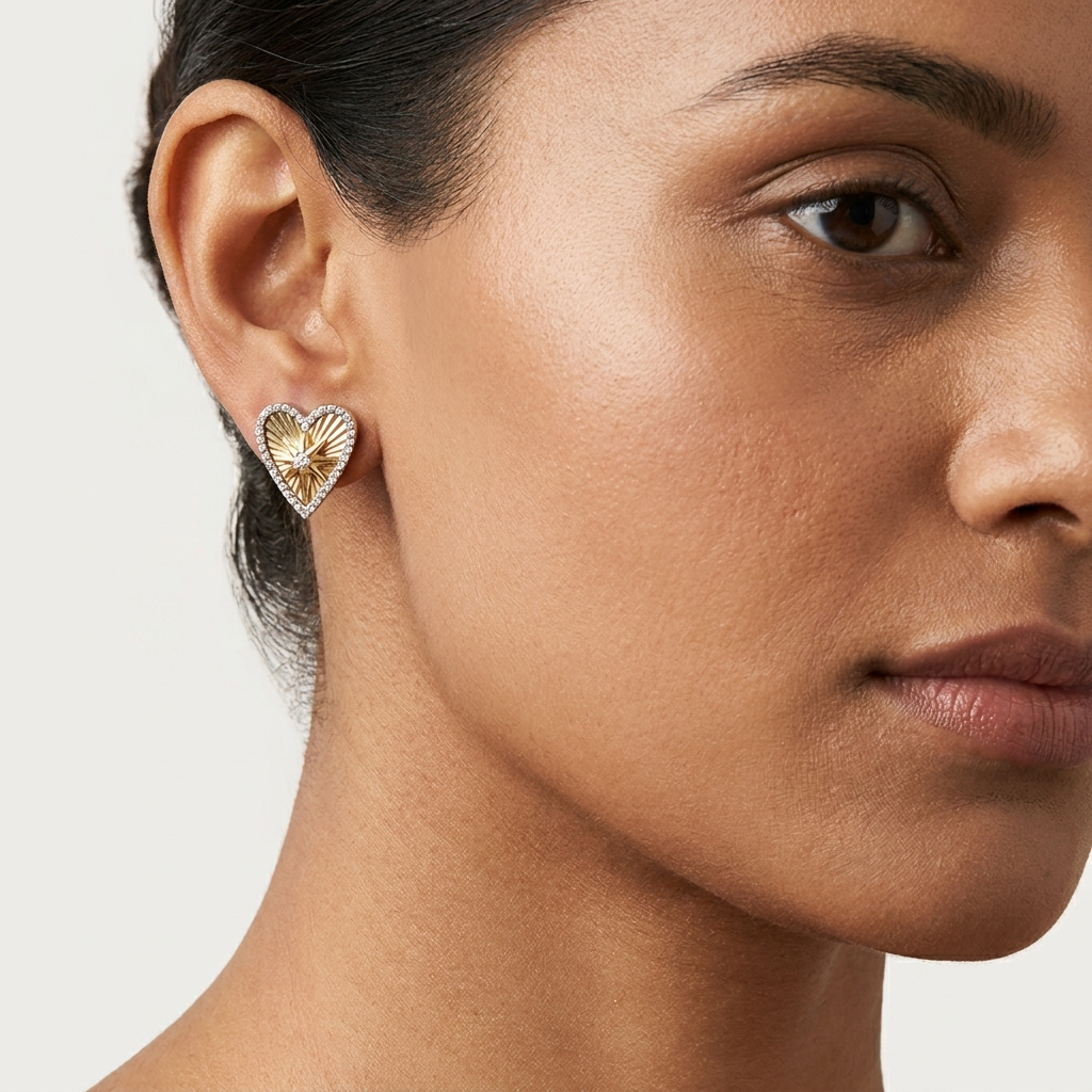 The "Celestial Heart" Two-Tone Stud Earrings