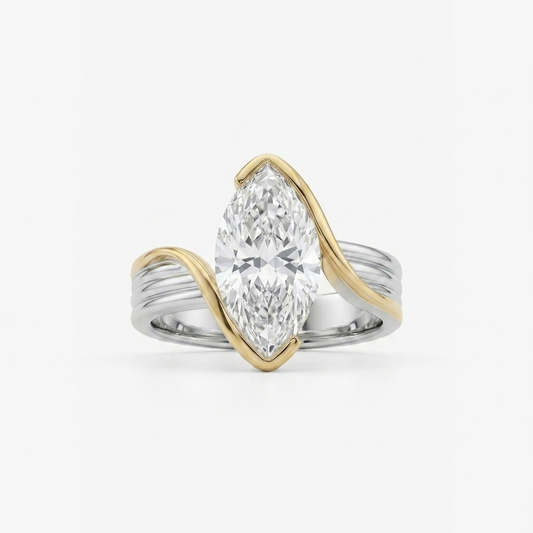 Silver and Gold Sculptural Marquise Ring