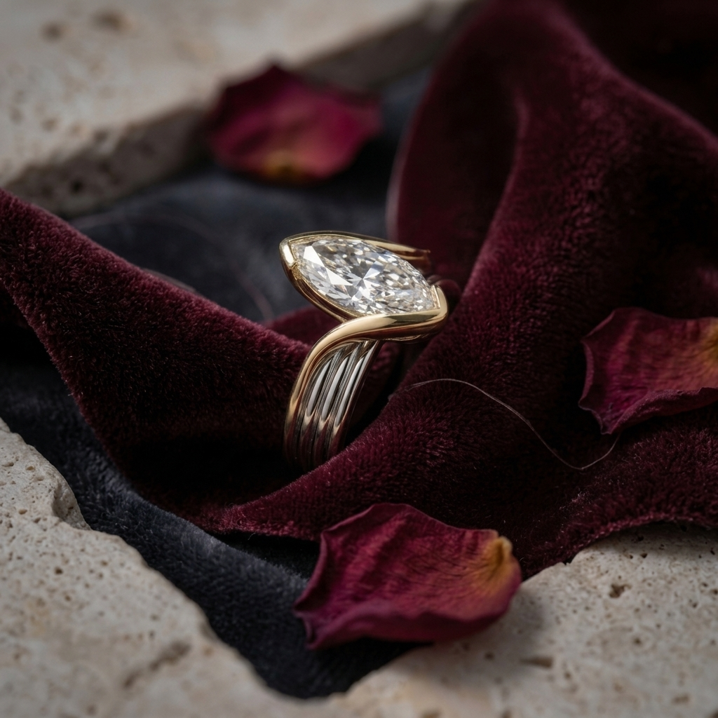 Silver and Gold Sculptural Marquise Ring