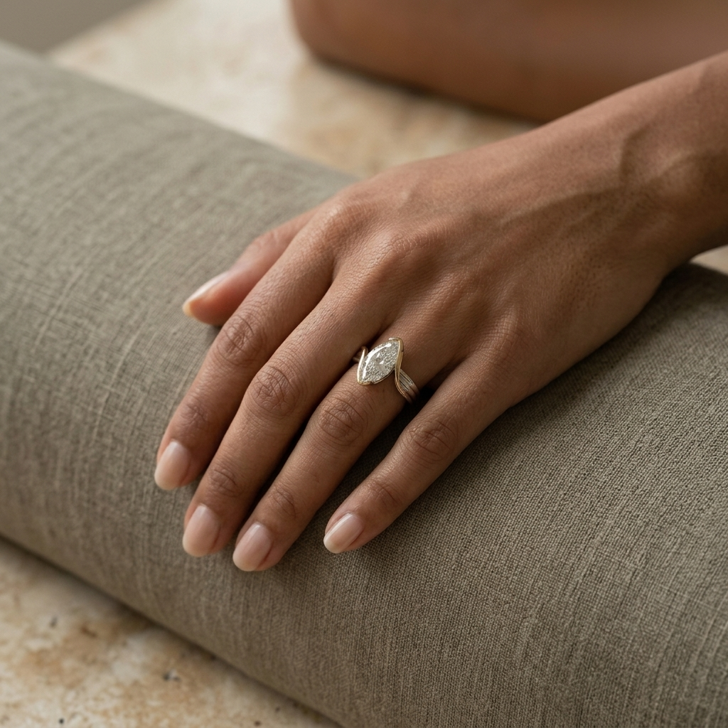 Silver and Gold Sculptural Marquise Ring