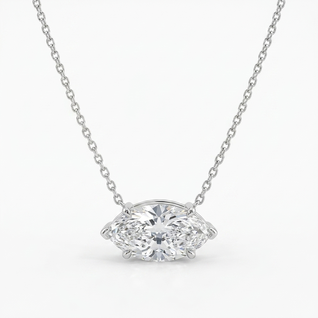 Silver East-West Set Marquise Solitaire Pendant