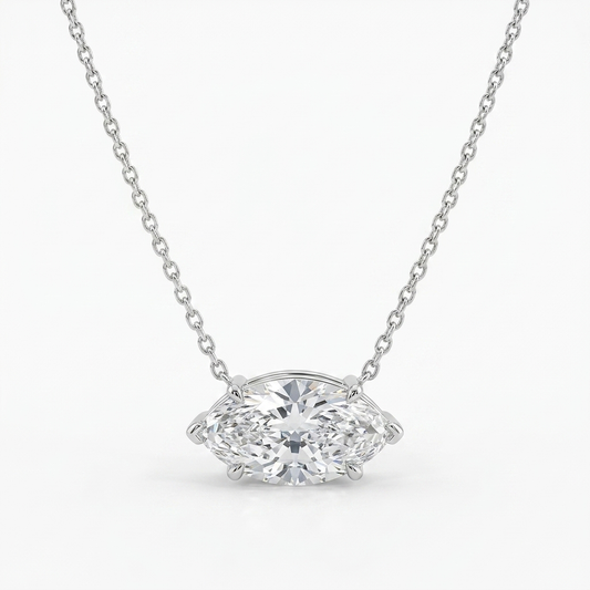 Silver East-West Set Marquise Solitaire Pendant