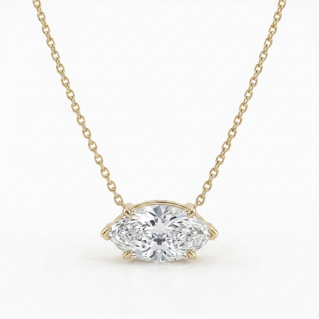 Silver East-West Set Marquise Solitaire Pendant