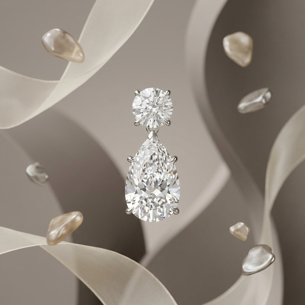 Sterling Silver Pear and Round Cut Drop Earrings