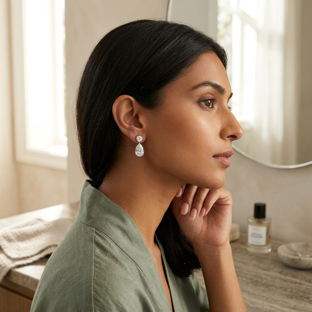 Sterling Silver Pear and Round Cut Drop Earrings