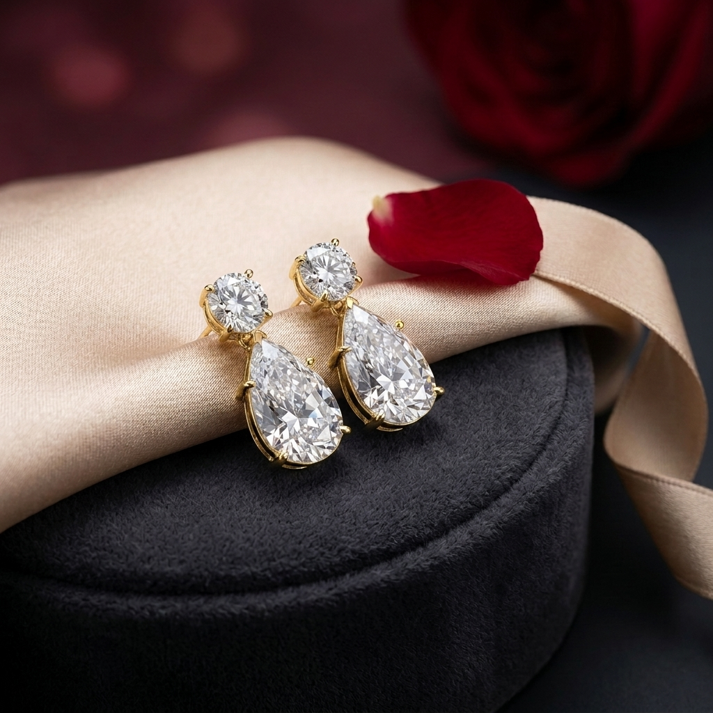 Sterling Silver Pear and Round Cut Drop Earrings