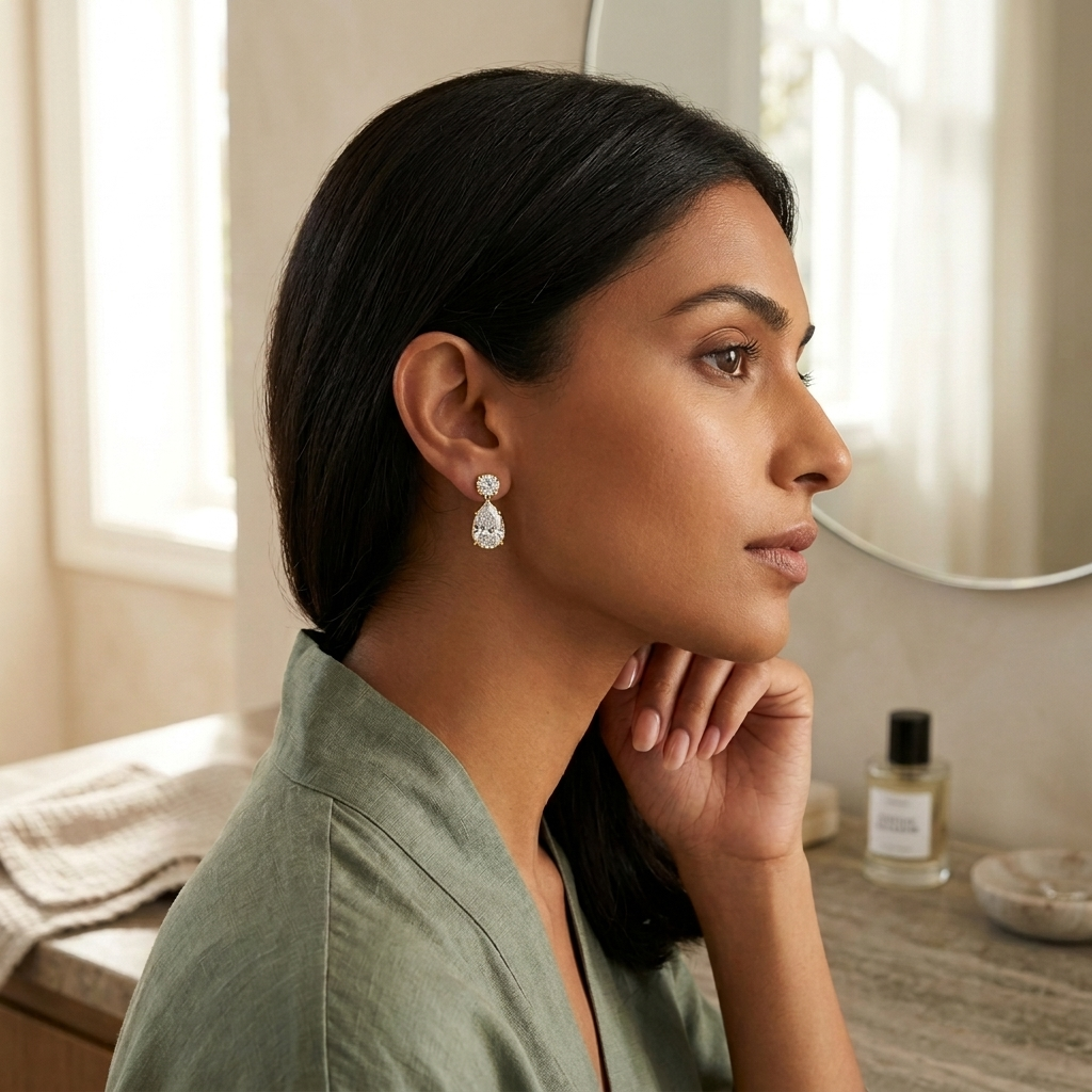 Sterling Silver Pear and Round Cut Drop Earrings