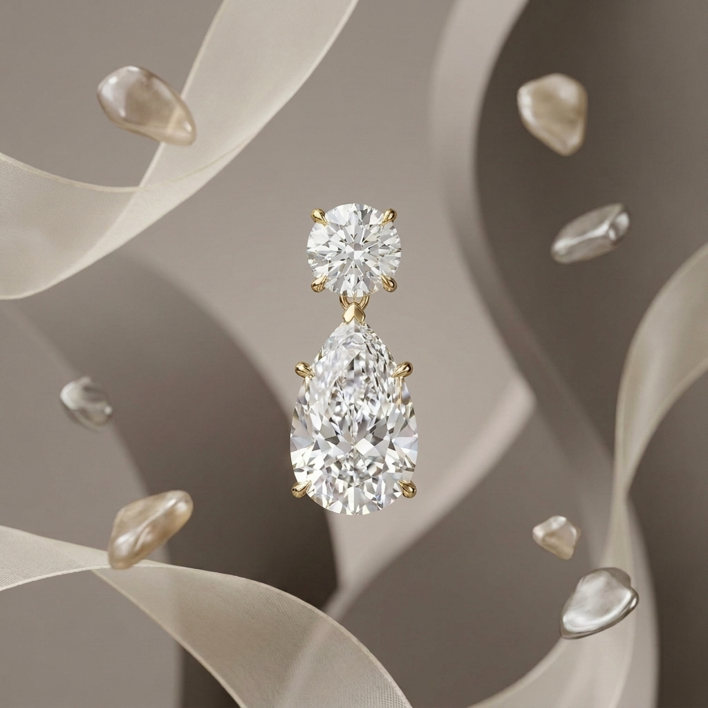 Sterling Silver Pear and Round Cut Drop Earrings