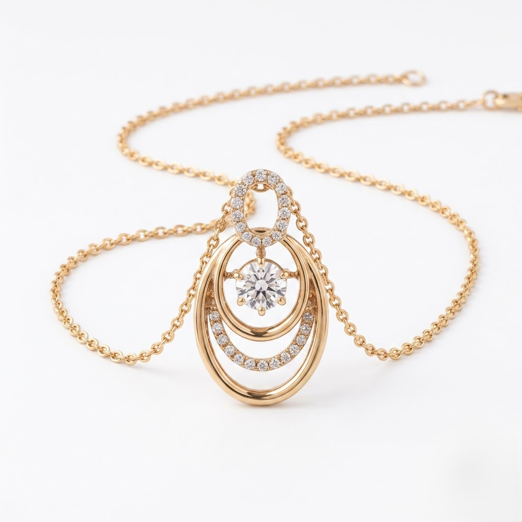 925 Sterling Silver Concentric Oval Pendant