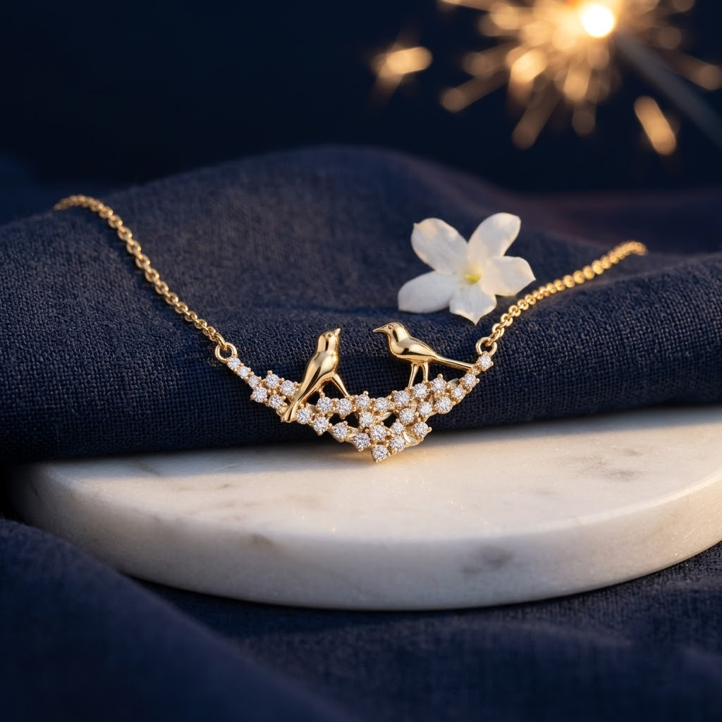 925 Sterling Silver Lovebirds on a Branch Pendant