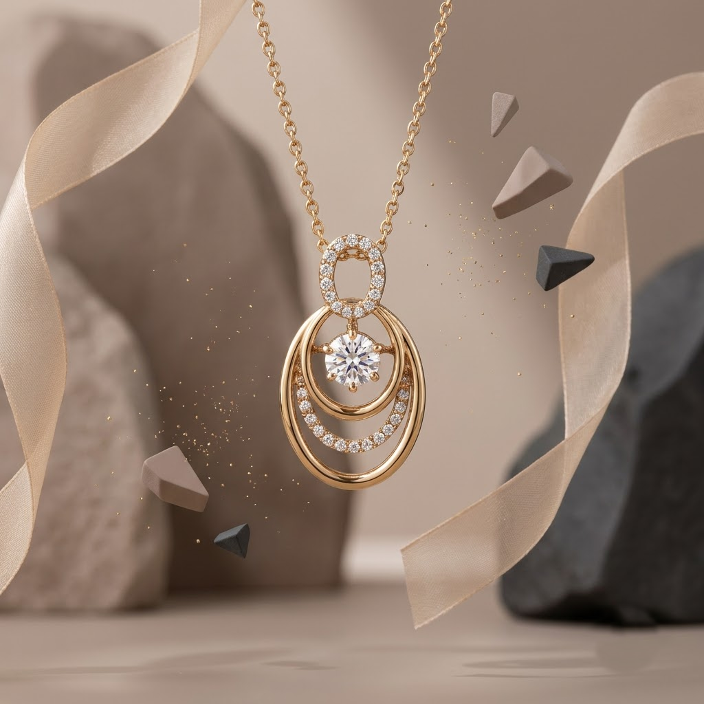925 Sterling Silver Concentric Oval Pendant