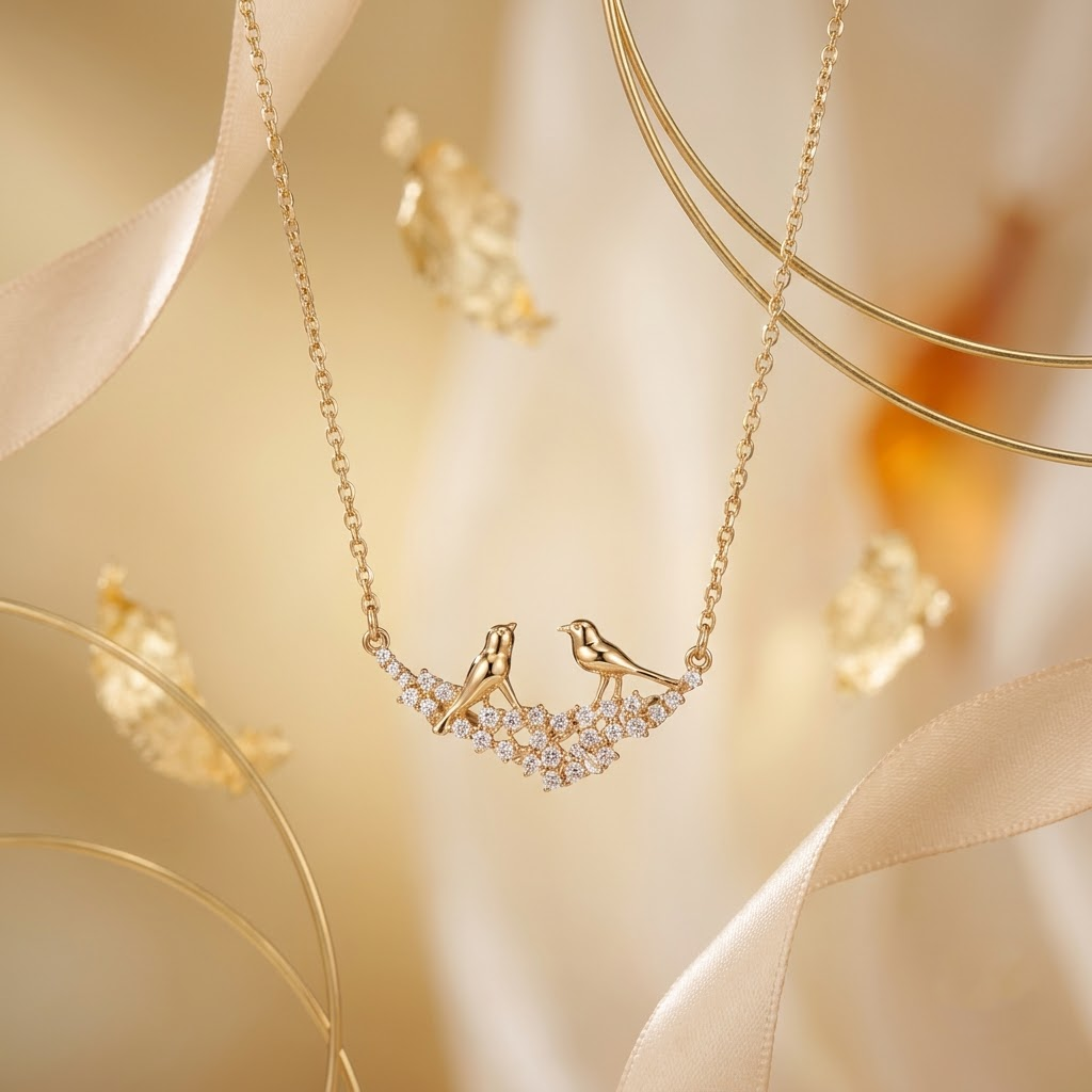 925 Sterling Silver Lovebirds on a Branch Pendant
